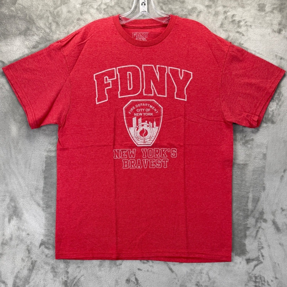FDNY New Yorks Bravest Fire Department City‎ of New York T-Shirt Mens Large Red
